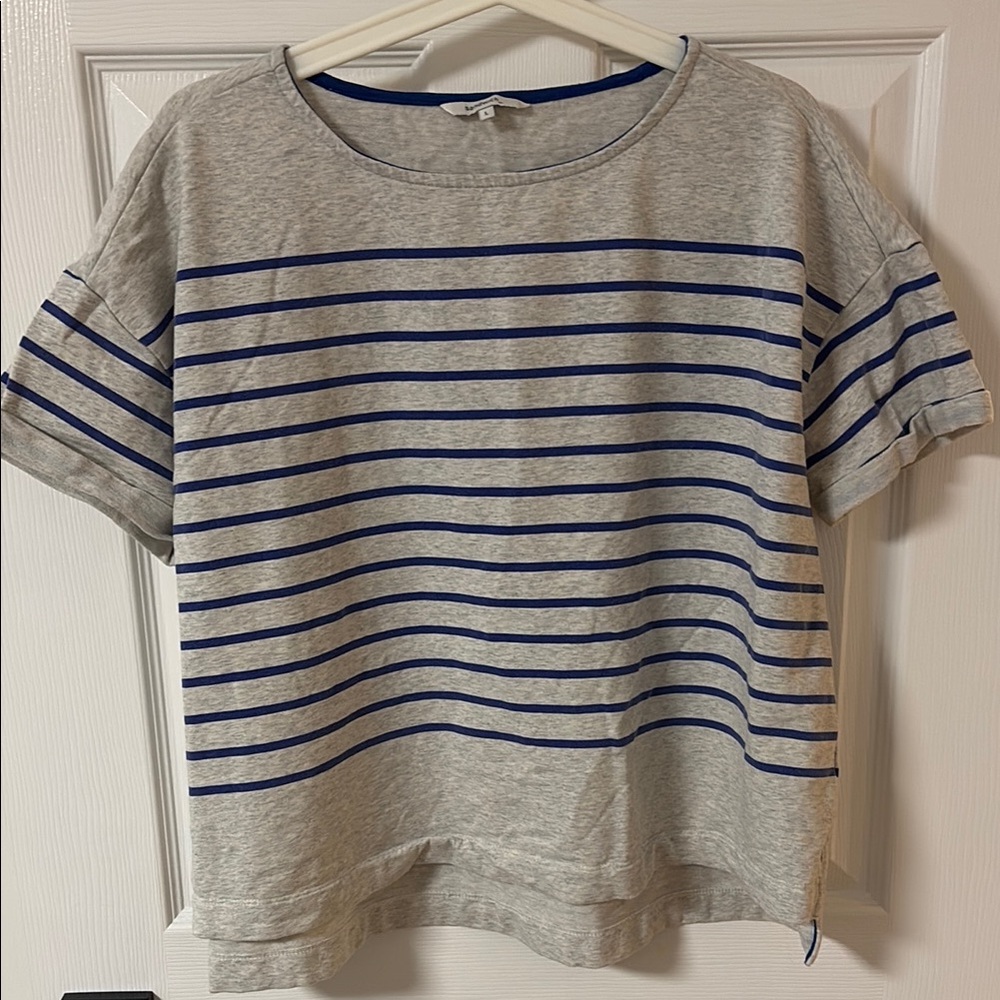 Sandwich Gray and Blue Striped Boxy T-Shirt